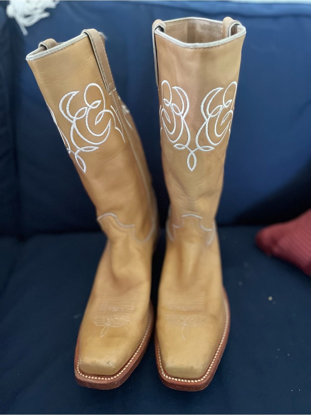 Justin Women's Tan Embroidered Leather Cowboy Boots